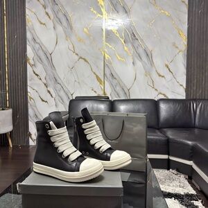 Rick Owens Black and Cream Jumbo Lace Sneakers